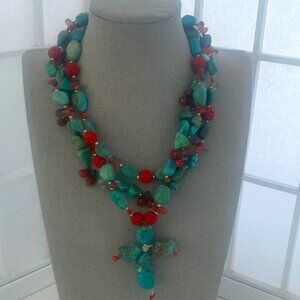 Vintage Western Native Am. Turquoise, Beads, Sterling Findings Cross Necklace